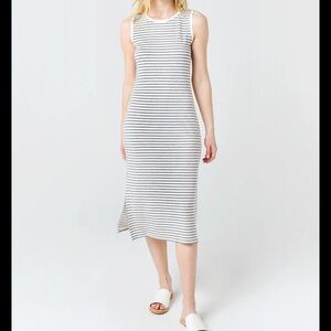 NWT Stitch Fix BB Dakota Striped Long Maxi Dress White Gray, Soft Jersey Knit